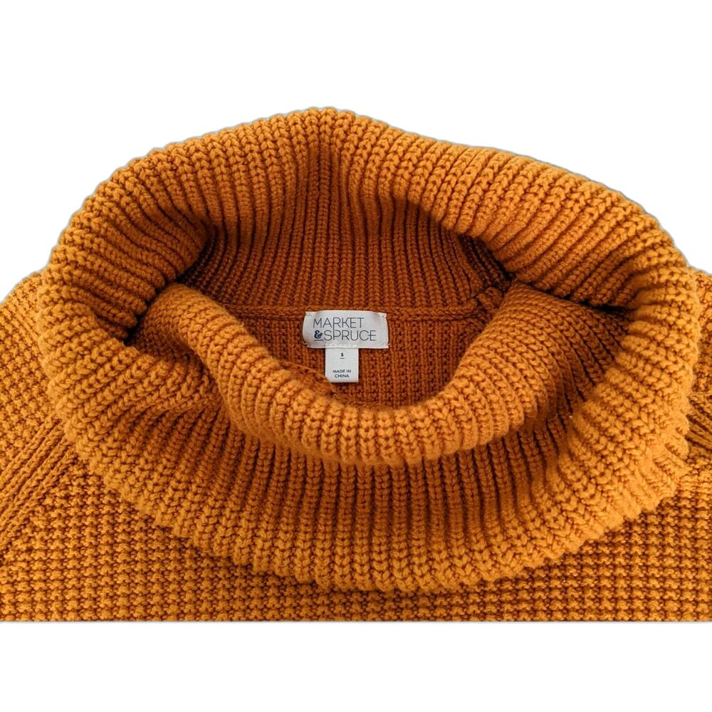 Market & Spruce Women's Autumn Orange Crochet Turtleneck Sweater, Size S